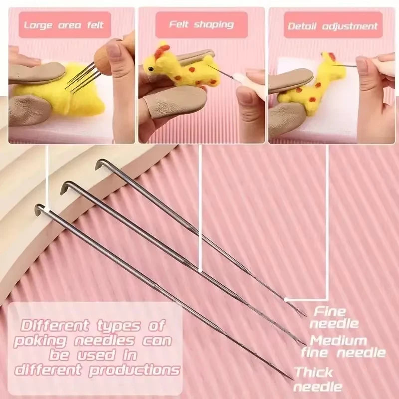 Needle Felting Set – 30 Needles, Wooden Handle & Finger Pad Needle Felting Kit QXL