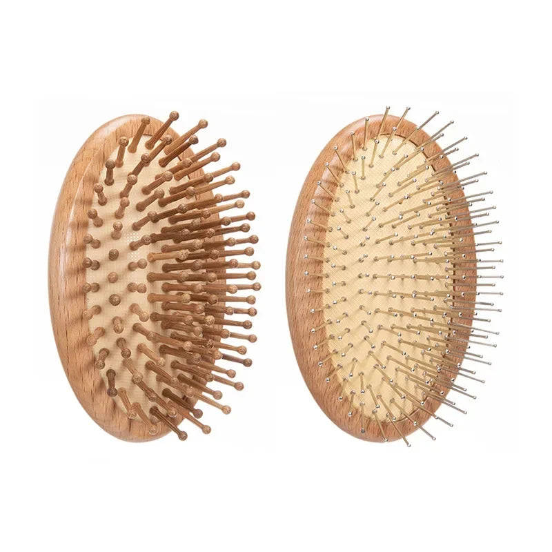 Round Bamboo Cushion Hair Brush | Anti-Static Massage Comb Bamboo Hair Brush QXL