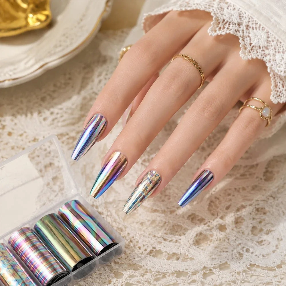 Holographic Lace Nail Foil Stickers | Black & White Sequin Decals Nail Foil Stickers QXL