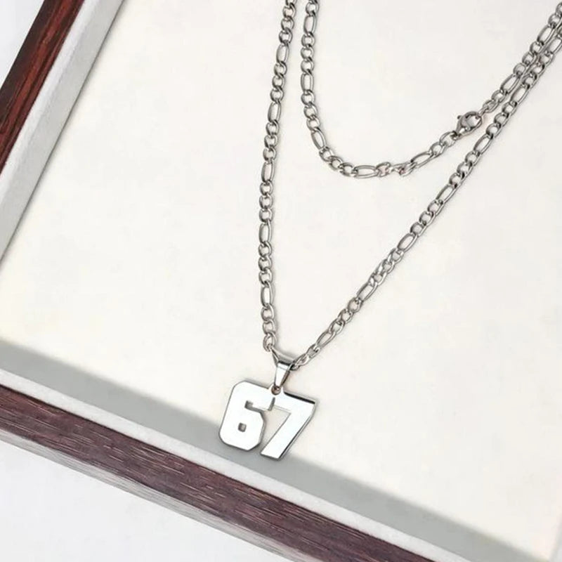 Number 67 Pendant Necklace | Stainless Steel Unisex Chain Pendant Necklace QXL