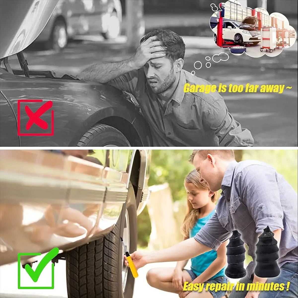 Tubeless Tire Repair Rubber Nails | Car & Motorcycle Puncture Kit Tire Repair Kit QXL