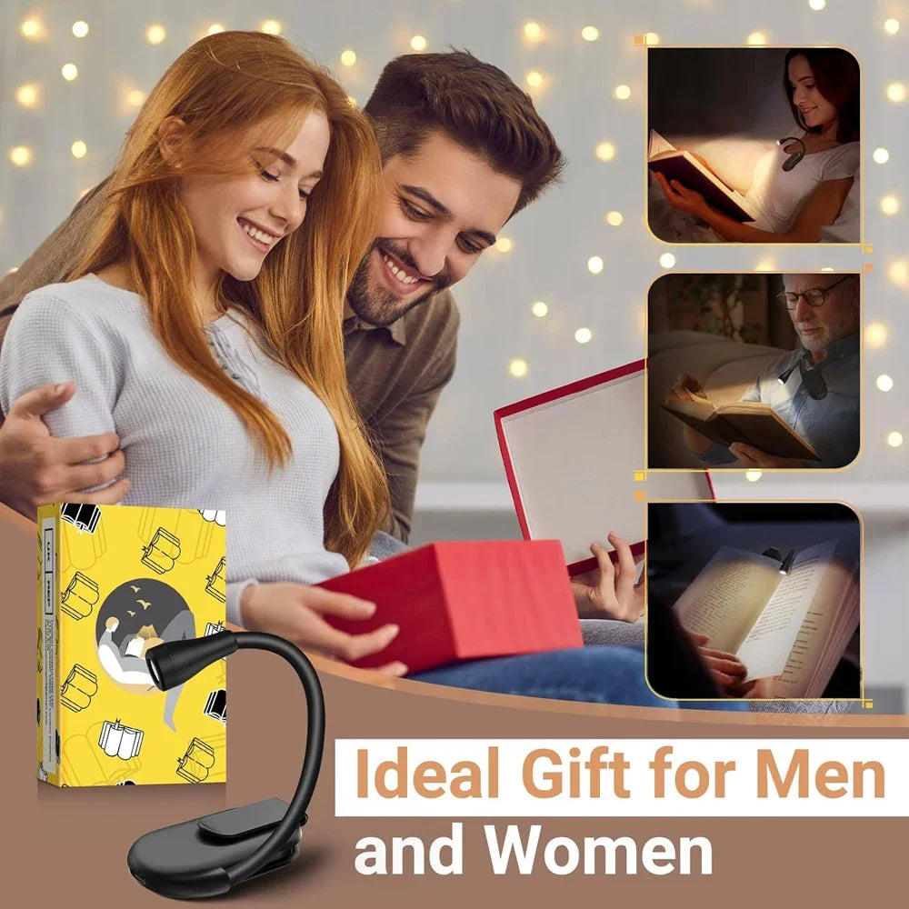 Rechargeable 3-Color Mini LED Clip Book Light | 360° Flex Neck Clip-On Book Light QXL
