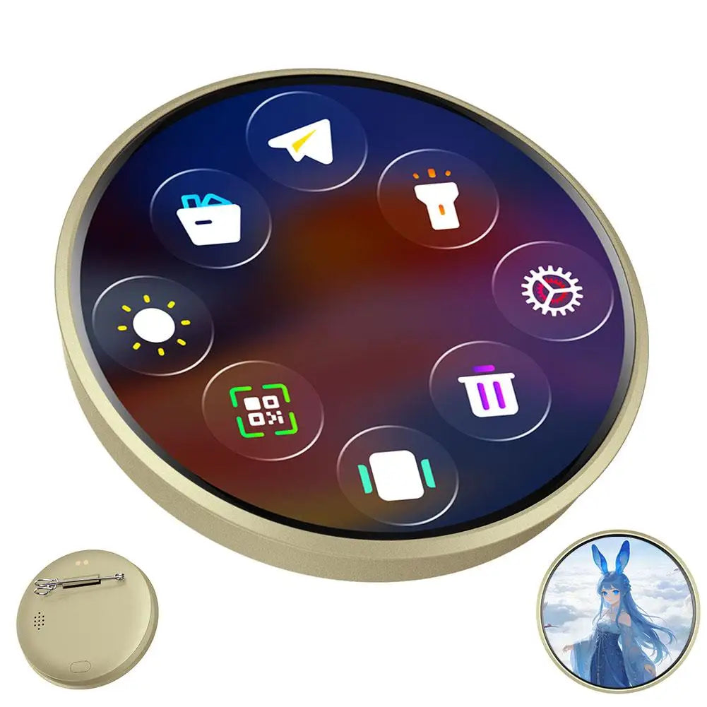BW01 Electronic Badge – 1.85" HD Round Display & Bluetooth 5.4 Smart Wearable Badge QXL Golden