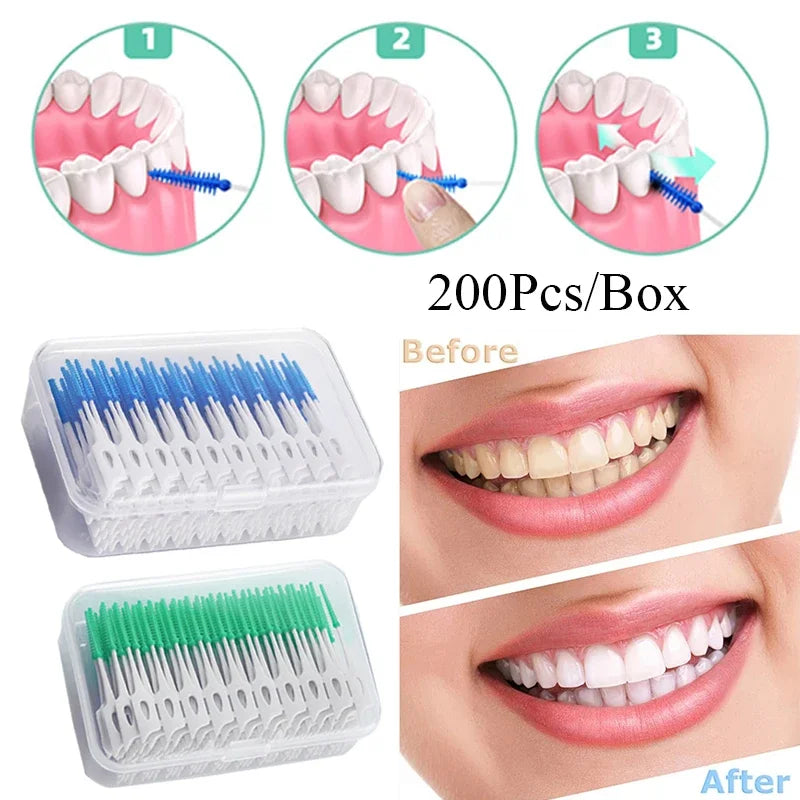 150/200-Pack Silicone Interdental Brushes | Plaque & Floss Picks Interdental Brush QXL