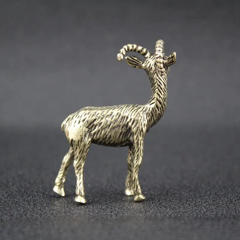 Brass Retro Goat Figurine | Desktop Tea Pet Miniature Ornament Metal Figurine QXL