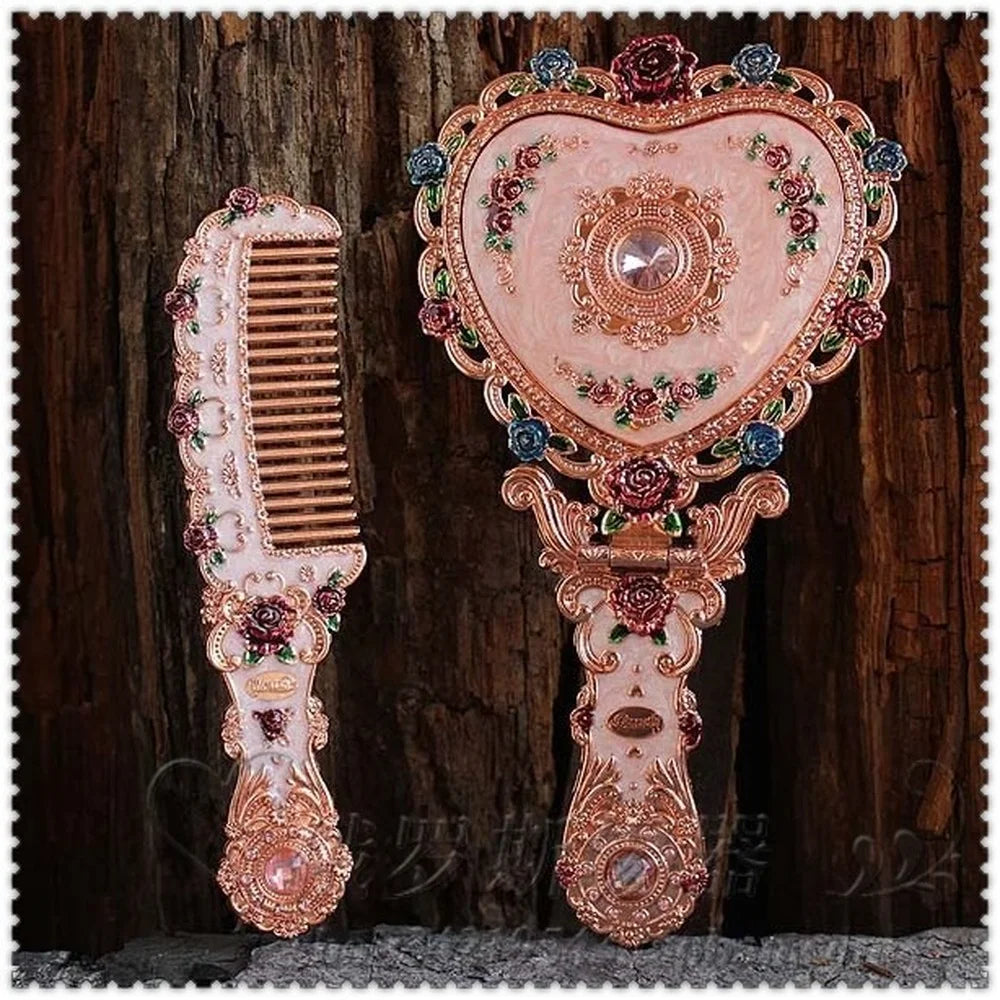 Vintage Heart Hand Mirror & Comb Set | Elegant Gift Box Vanity Mirror Set QXL