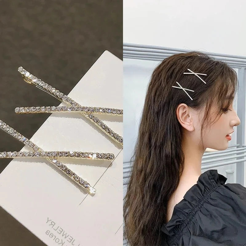 2-Pack Rhinestone Cross Hair Clips | Crystal Bridal Barrettes Crystal Hair Clips QXL
