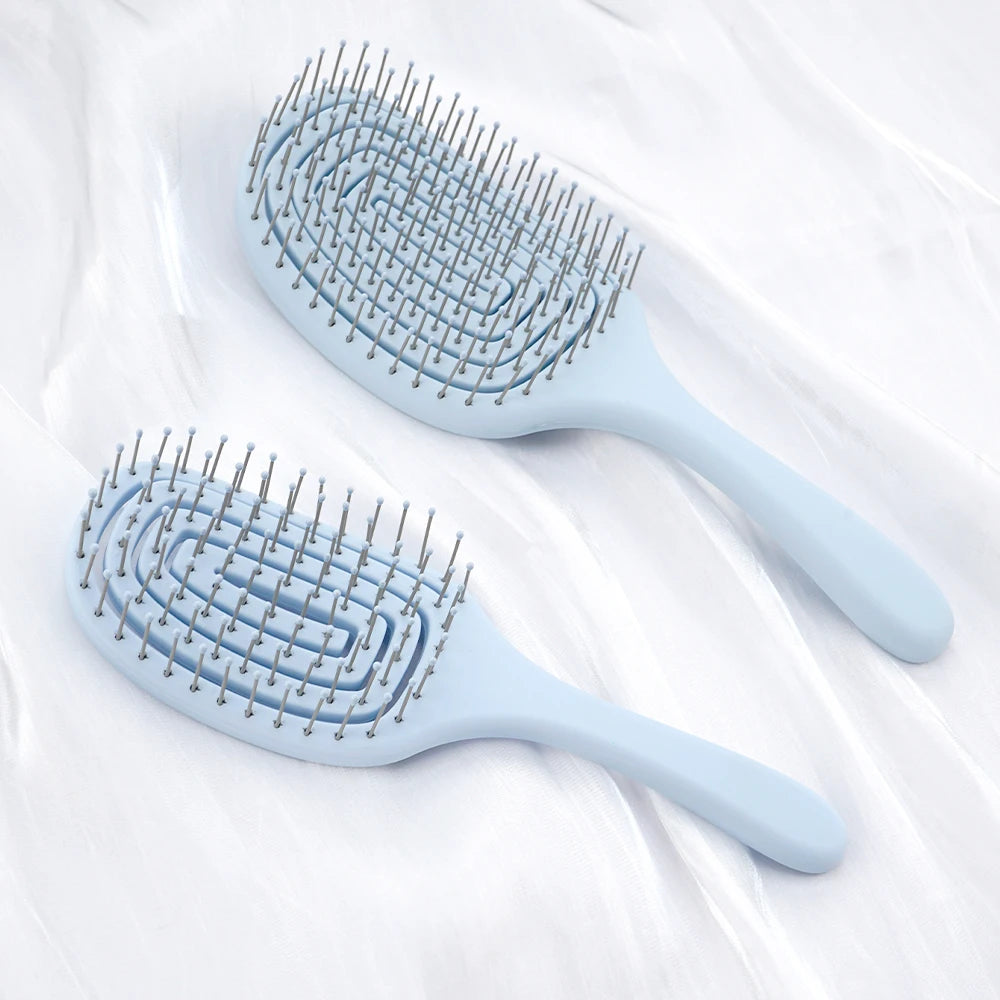 Wide Tooth Hollow Detangling Comb | Scalp Massage Hair Brush Wide Tooth Comb QXL M26M25-blue