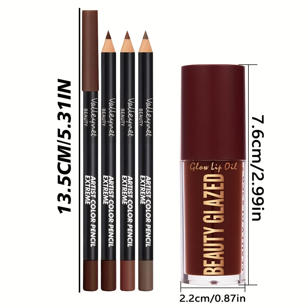 4-Pc Waterproof Lip Liner & Plumping Lip Gloss Set | Berry Tone Lip Liner & Gloss Kit QXL