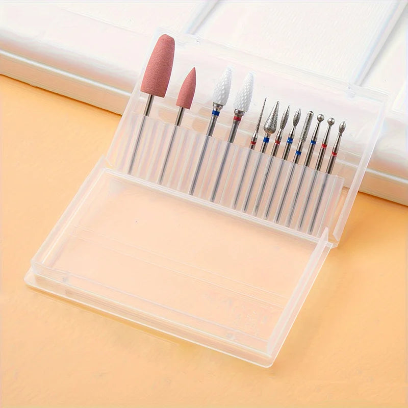 12-Pc Nail Drill Bit Set – Diamond, Ceramic & Silicone Nail Drill Bit Set QXL Style A