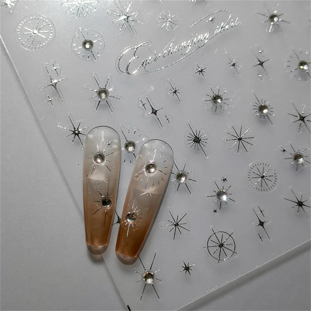5D Rhinestone Star Nail Stickers | Gold Silver Laser Decals Nail Art Stickers QXL