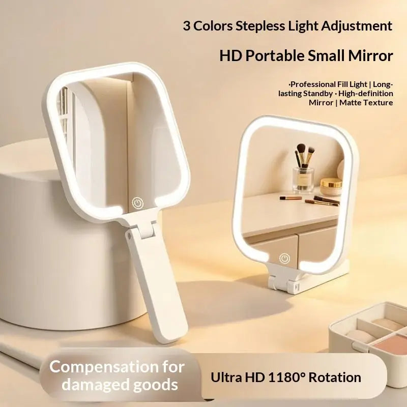 LED Foldable Makeup Mirror | 3-Color Touch Screen Vanity LED Vanity Mirror QXL