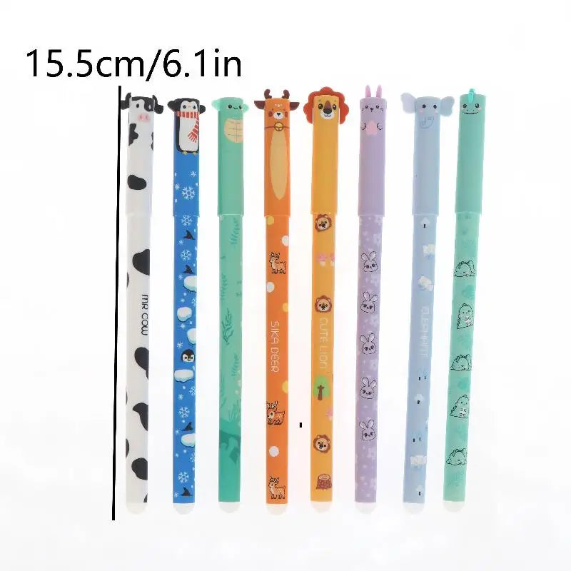 8-Pack Cartoon Animal Erasable Gel Pens | 0.5mm Colorful Ink Erasable Gel Pens QXL