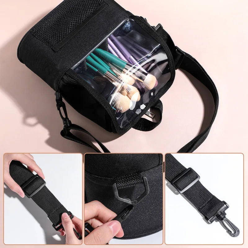 Black Detachable Cosmetic Bag | Crossbody & Brush Organizer Cosmetic Brush Bag QXL