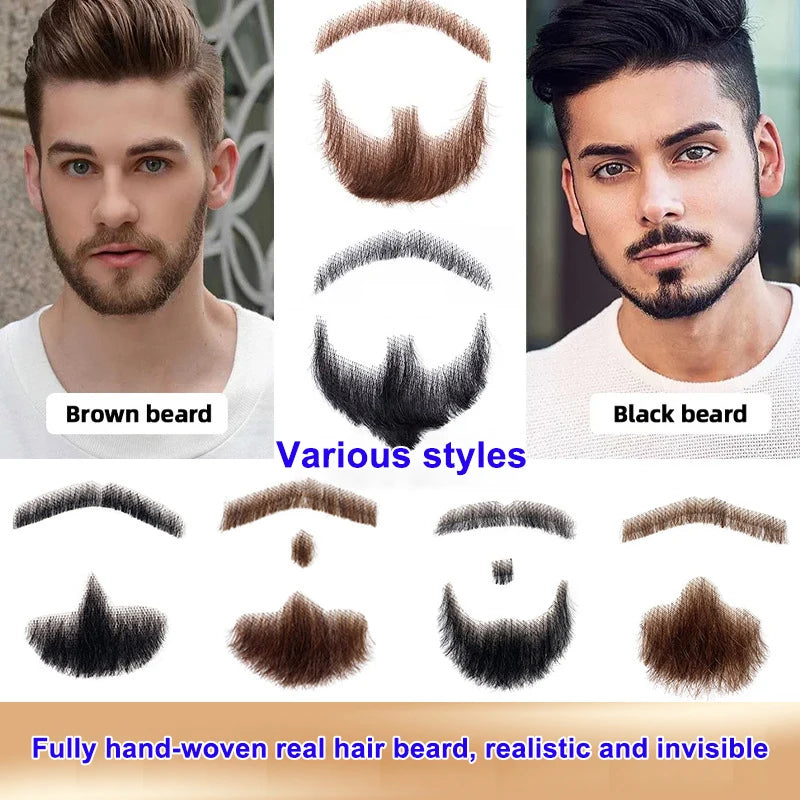 100% Human Hair Fake Beard & Moustache | Lace Mesh Handmade Fake Beard & Moustache QXL