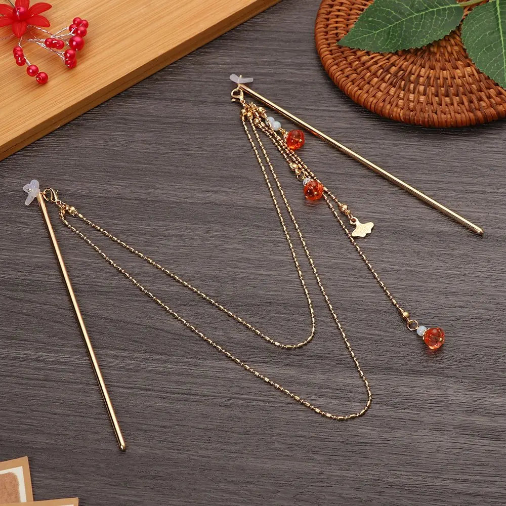 Retro Pearl Tassel Hair Stick | Hanfu Chinese Hairpin Gold Tassel Hair Stick QXL