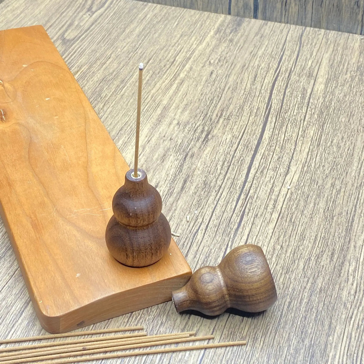 Walnut Wood Gourd Incense Holder with Ash Catcher | Zen Décor Incense Holder QXL