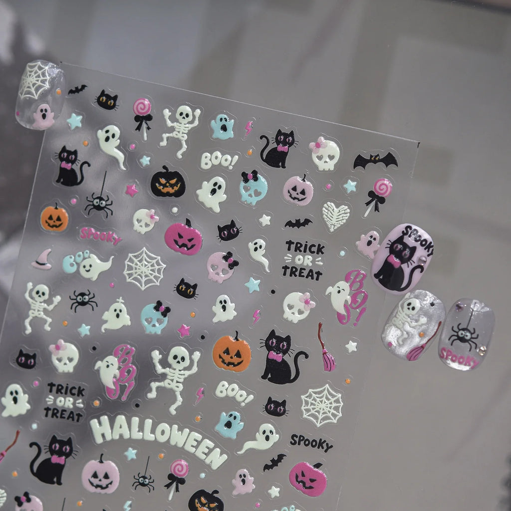 Glow-in-Dark Halloween 5D Nail Stickers | Spooky Decals Nail Stickers QXL