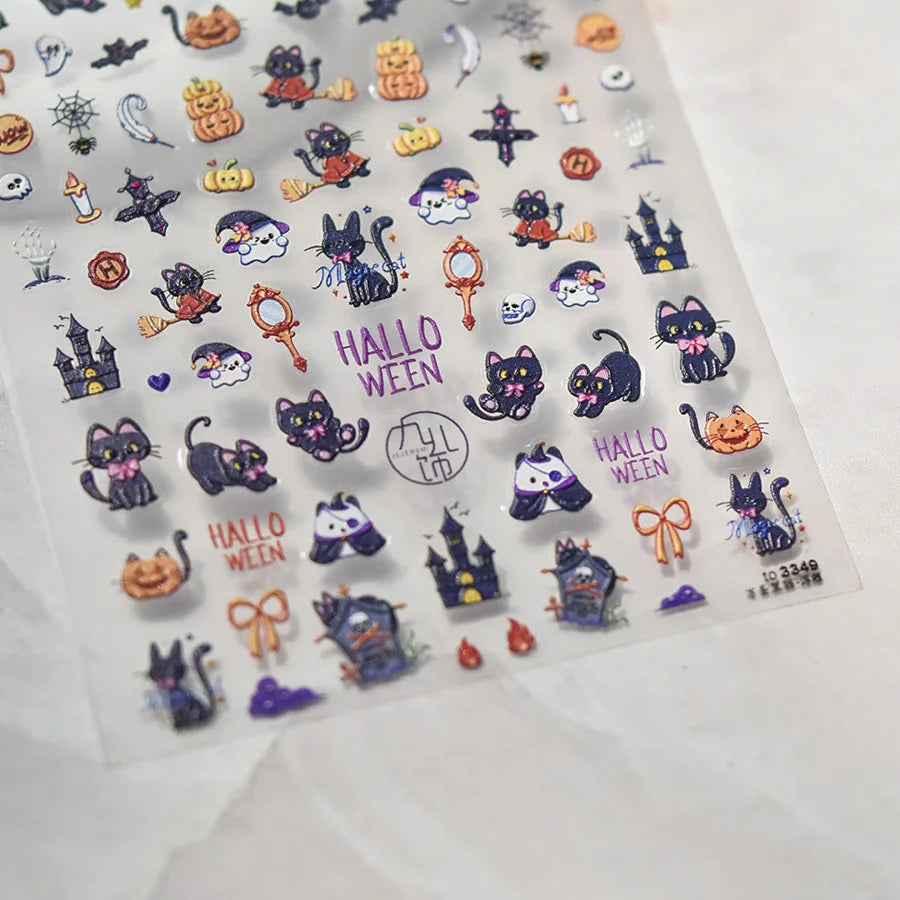 5D Kawaii Halloween Nail Art Stickers – Cat & Rabbit Decals Nail Art Stickers QXL