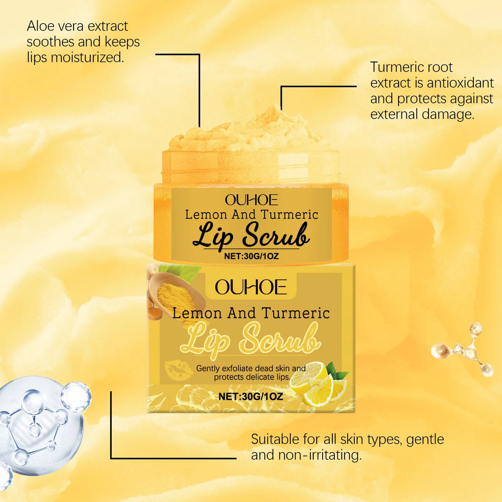OUHOE Turmeric Lemon Lip Scrub – Exfoliate & Hydrate 30g Lip Exfoliating Scrub QXL