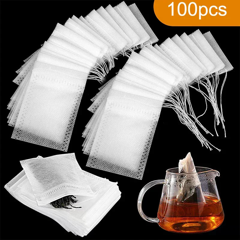 100-Pack Disposable Drawstring Tea Bags | Loose Leaf Filter Tea Filter Bags QXL