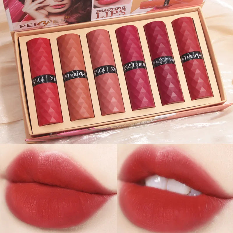 6-Color Waterproof Lipstick Set | Long-Lasting, No Cup Stain Lipstick Set QXL