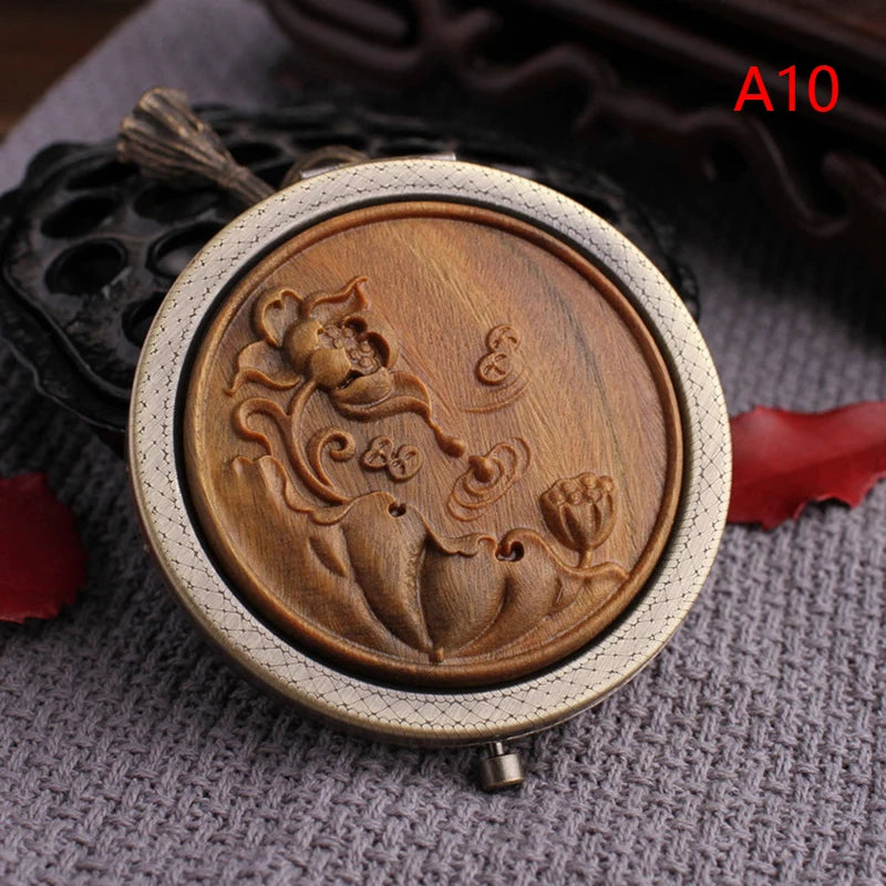 Wood Retro Compact Pocket Mirror | Double-Sided Magnifying Compact Pocket Mirror QXL A10