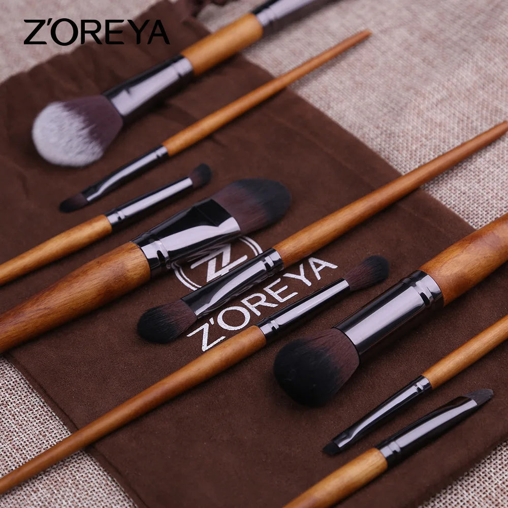 9-Piece Walnut Makeup Brush Set – Blush, Eye & Concealer Makeup Brush Set QXL