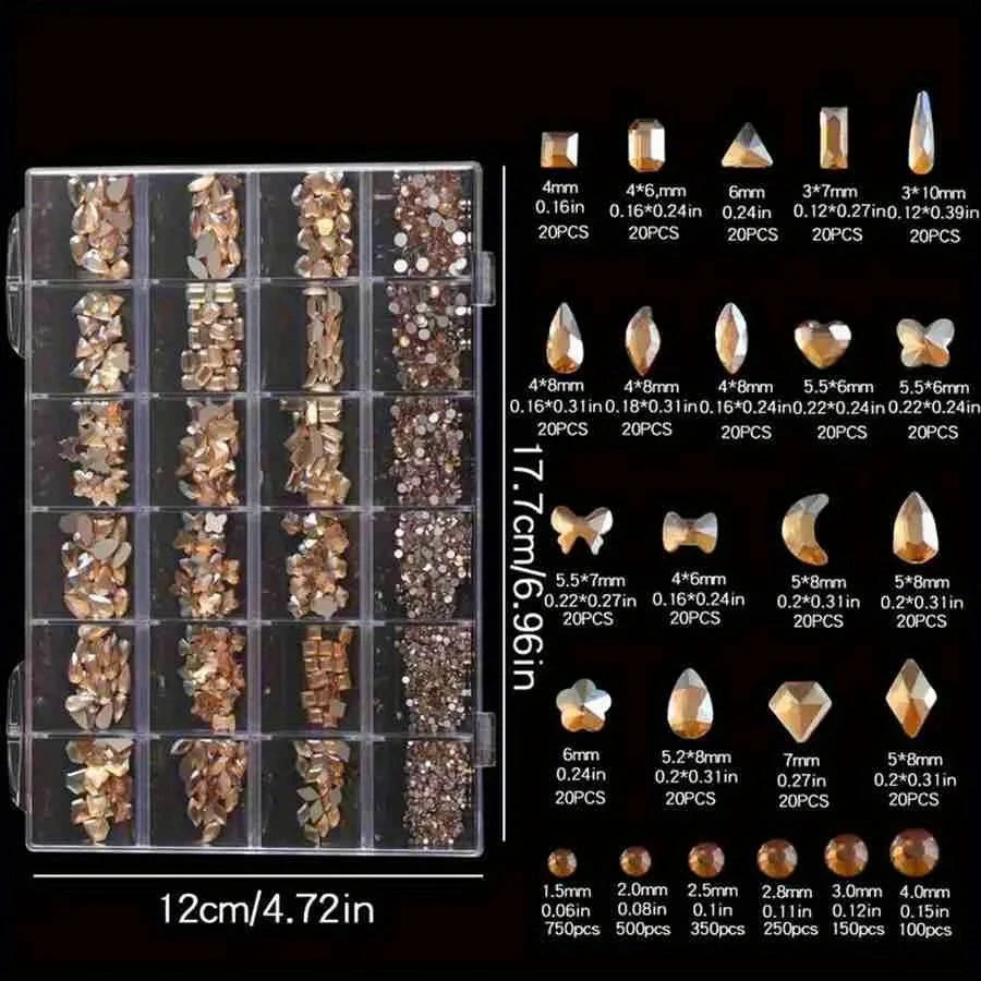 2460-Pc Nail Rhinestones Set | Pink Clear AB Crystal Gems 24 Grid Nail Art Rhinestones QXL