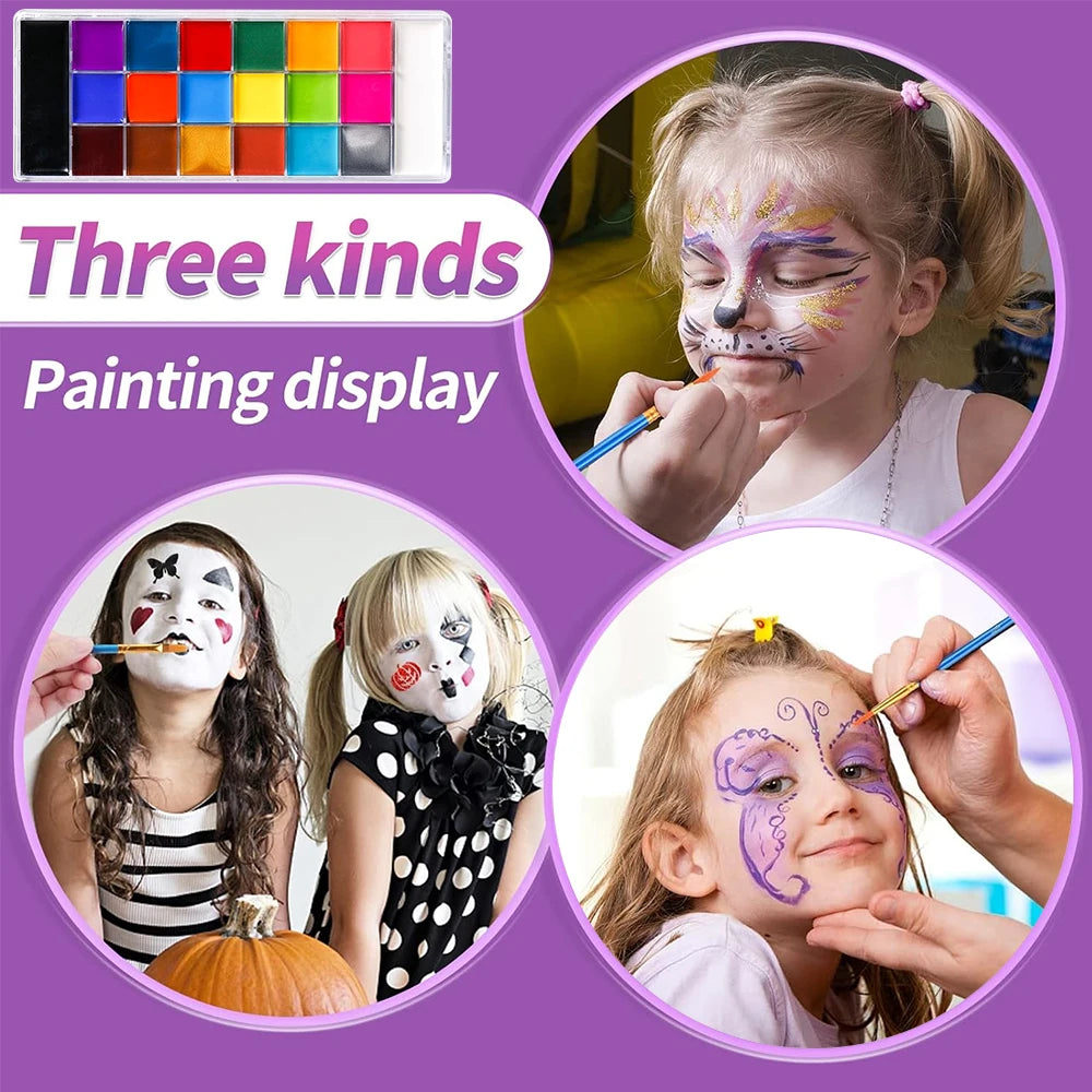 20-Color Face & Body Paint Kit | 10 Brushes + 4 Stencils Face & Body Paint Kit QXL