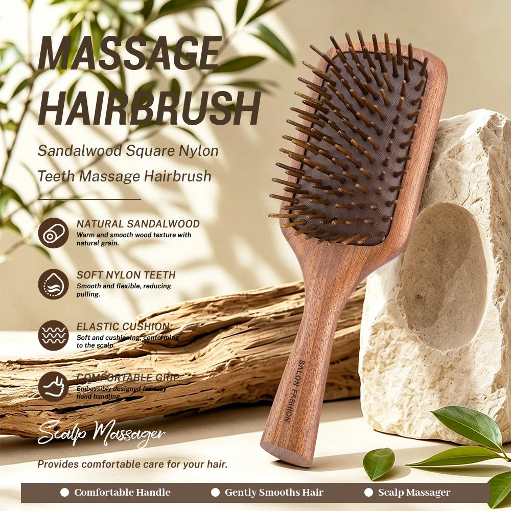 Wooden Air Cushion Massage Comb | Anti-Static Scalp Comb Hair Massage Comb QXL