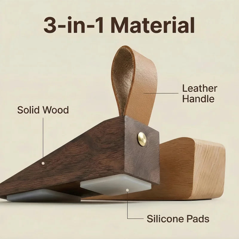 Wooden Door Stopper with Leather Ring & Non-Slip Rubber Base Wooden Door Stopper QXL
