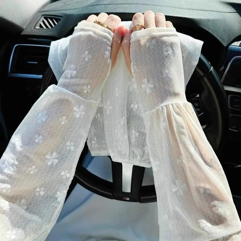 Women's UPF 50+ Fingerless Lace Mesh Sun Arm Sleeves Sun Arm Sleeves QXL