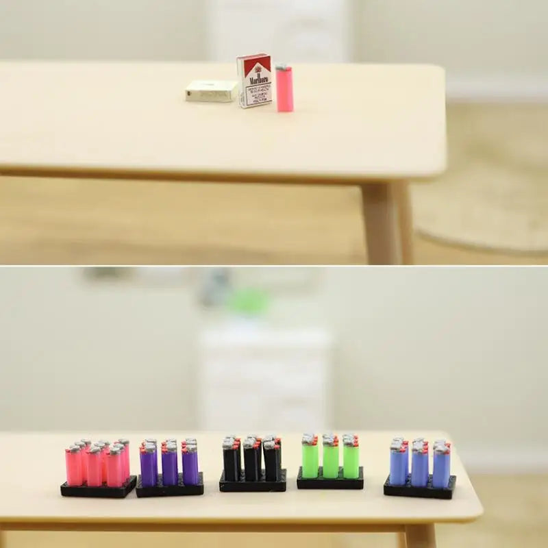 1/12 Miniature Lighter Set with Display Base | Dollhouse Decor Dollhouse Miniature QXL one size