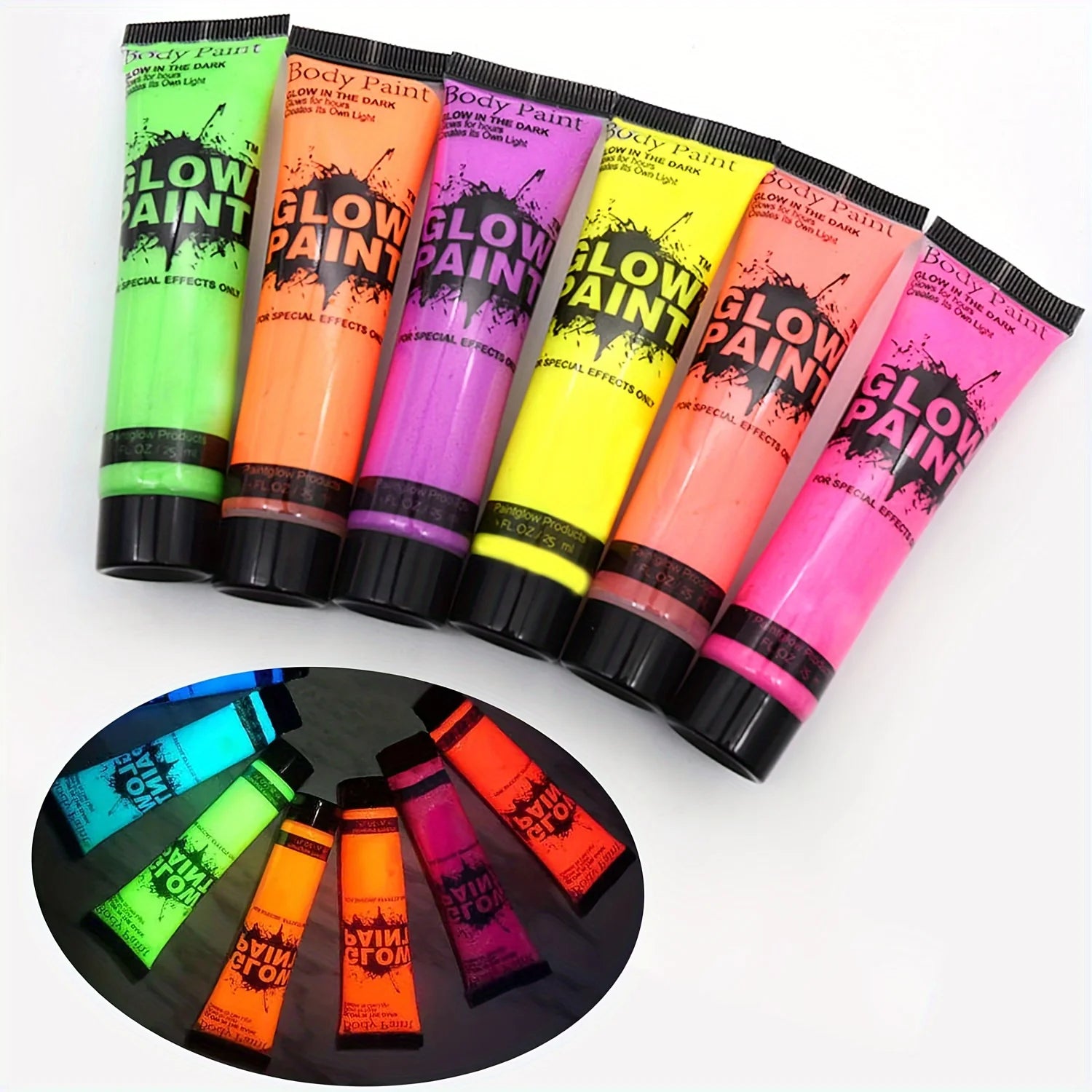 6-Pack Neon UV Glow Face & Body Paint – 6 Colors, 25ml UV Face & Body Paint QXL