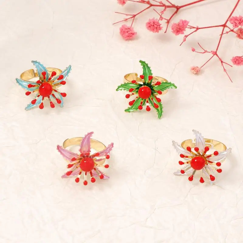 Bohemian Vintage Enamel Flower Adjustable Ring for Women Fashion Ring QXL