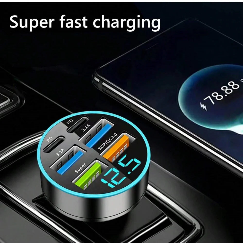 6-Port 120W USB Car Charger | PD QC3.0 Fast Charging Car Charger QXL