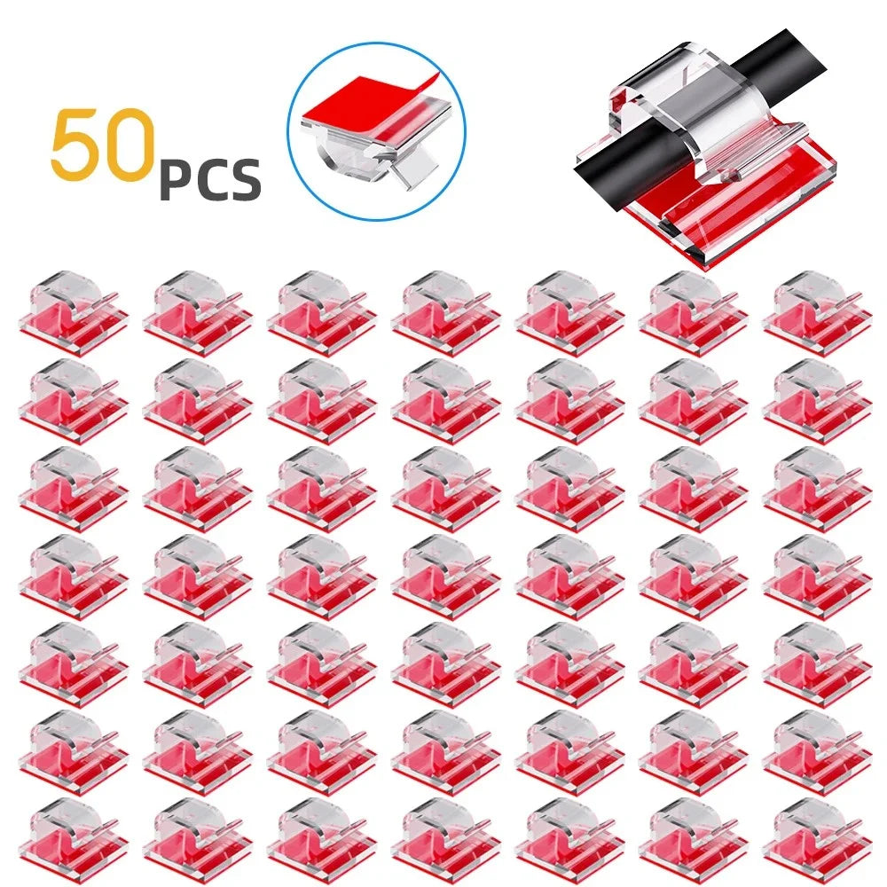 50-Pack Self-Adhesive Cable Clips | Wire Cord Management Cable Management Clips QXL Red