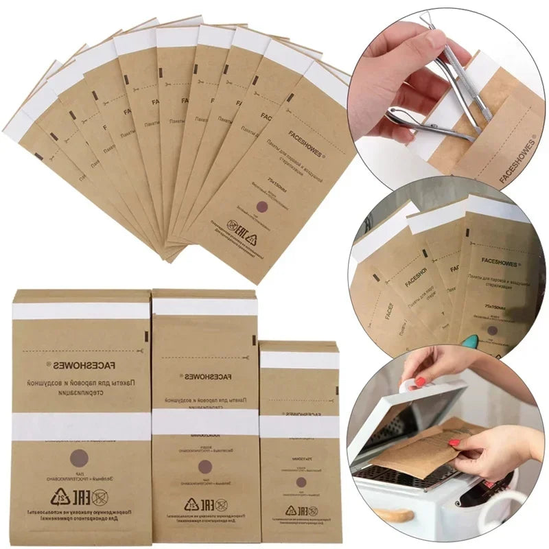 100-Pack Disposable Nail Tool Sterilization Bags | Kraft Paper Nail Sterilization Bags QXL