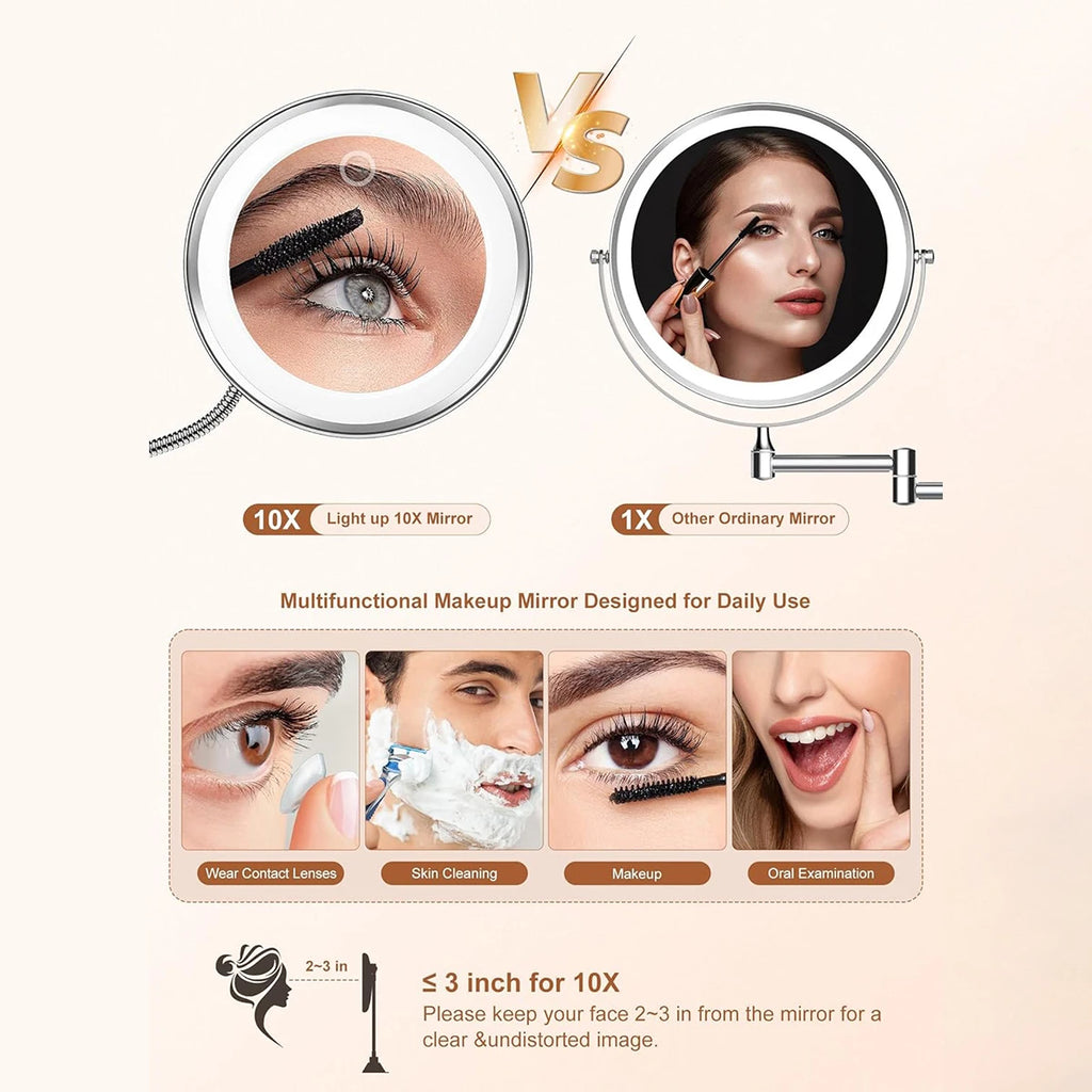 10X Magnifying Lighted Makeup Mirror | Gooseneck & Suction Cup Lighted Makeup Mirror QXL