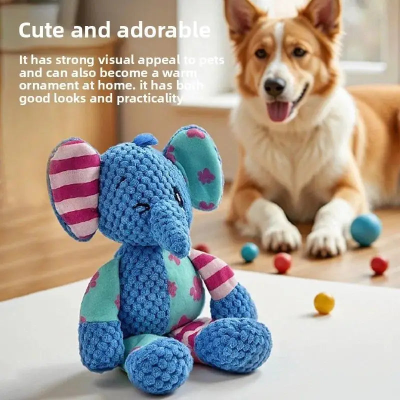 Squeaky Plush Dog Toy – Cute Elephant Chew & Play Doll Squeaky Dog Toy QXL