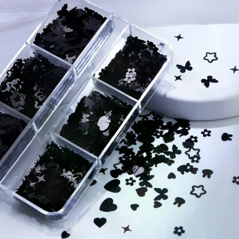 6-Grid Nail Glitter Sequins | Hearts, Butterflies & Stars Nail Glitter Sequins QXL