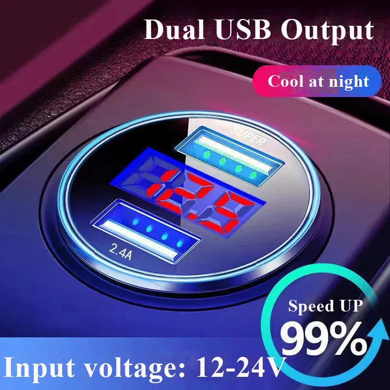 240W Dual USB Car Charger Fast Charging & Digital Display Car USB Charger QXL