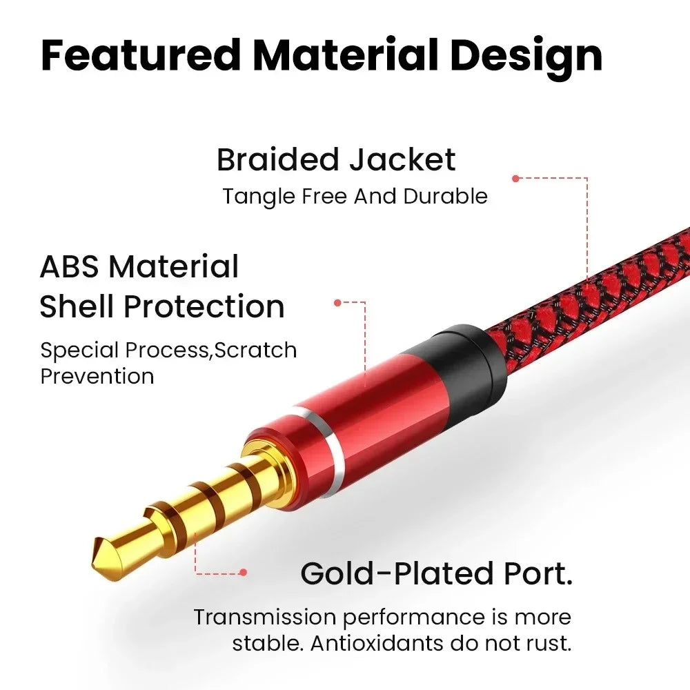 1.5m Braided 3.5mm Male to Male AUX Audio Cable | Car & Phone AUX Audio Cable QXL