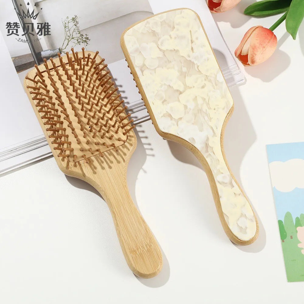 Mini Air Cushion Massage Comb | Anti-Static Wide-Tooth Wood Air Cushion Comb QXL Beige