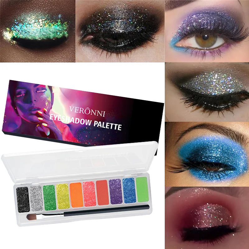 10-Color Neon UV Glow Face Paint & Eyeshadow Palette UV Glow Face Paint QXL