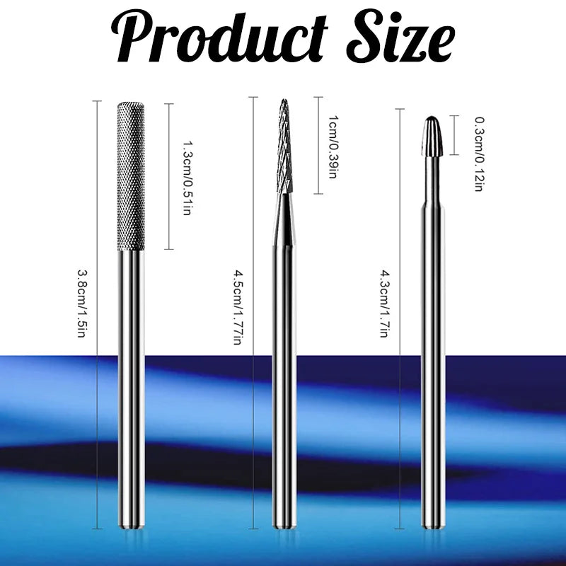 3-Pc Tungsten Carbide Nail Drill Bits | Cuticle & Buffer Set Nail Drill Bit Set QXL