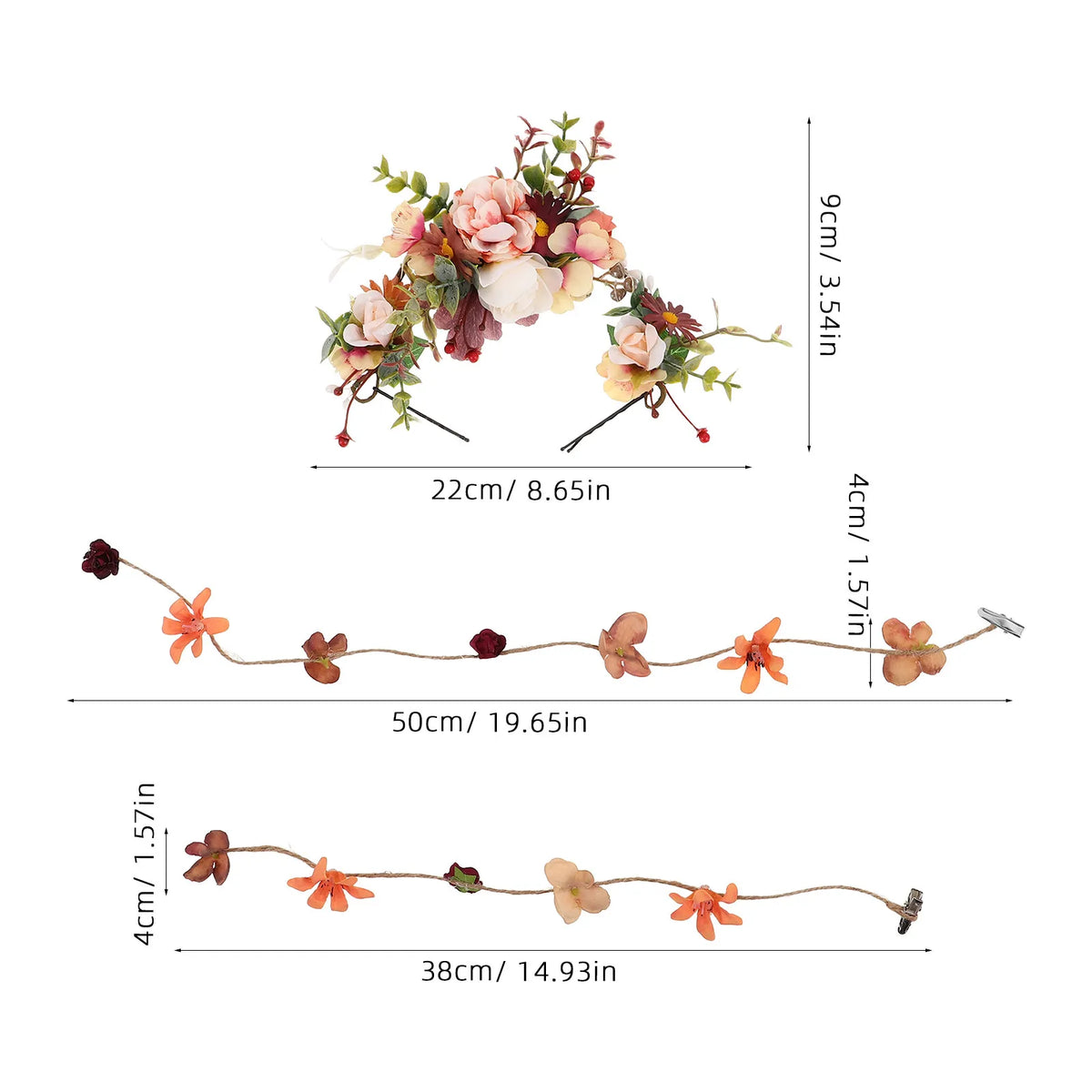 Floral Wreath Headband & Hair Clips Set | Bridal Wedding Floral Hair Accessory Set QXL