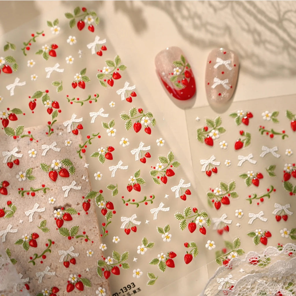 Spring Strawberry Vine 5D Nail Art Stickers & Decals DIY Nail Art Stickers QXL