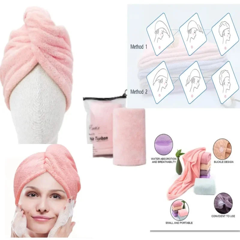 2-Pack Microfiber Coral Fleece Hair Drying Caps | Quick-Dry Towel Microfiber Hair Towel Cap QXL